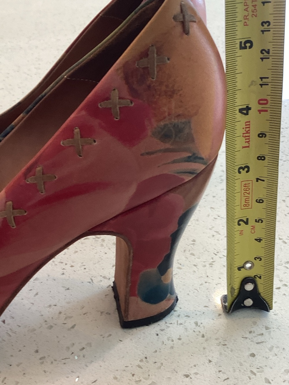 John Fluevog Pink Multicolor Watercolor Round-Toe Pumps - Picture 4 of 5